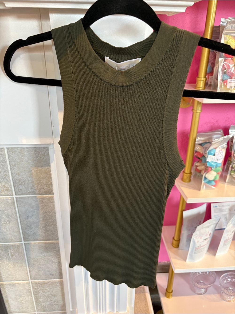 Michael Kors Ribbed Olive Sleeveless Tank Top XXS